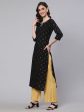 NOZ2TOZ Women Black Embroidered Neckline Straight Kurta For Discount