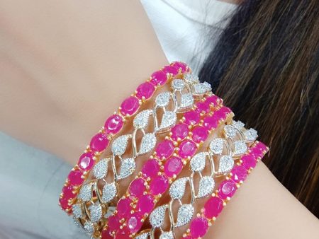 Gold-Plated Alloy American Diamond Combo Of Ruby & Silver Bangles - The Pari Cheap