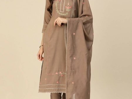 Brown Embroidered Chinon Straight Kurta With Trouser & Dupatta - Salimar Online Hot Sale