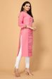 Light Pink Cottan Slub Embroidery Kurti - Umi Supply