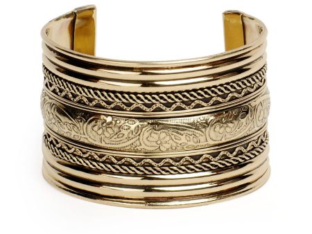 Brass Alloy Classic Engraved Gold Cuff Bangle - The Pari Discount