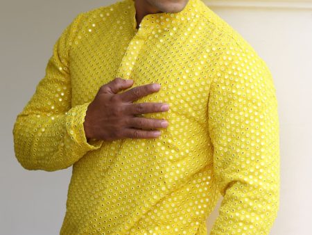 Ziba Yellow Designer Men s kurta by Hilo Designs on Sale