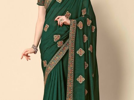 Green Chinon Embroidered Saree with Unstitched Blouse Piece - Roozal Online now