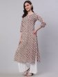 NOZ2TOZ Women Beige Ethnic Printed Straight Kurta With Three Quarter Sleeves Discount