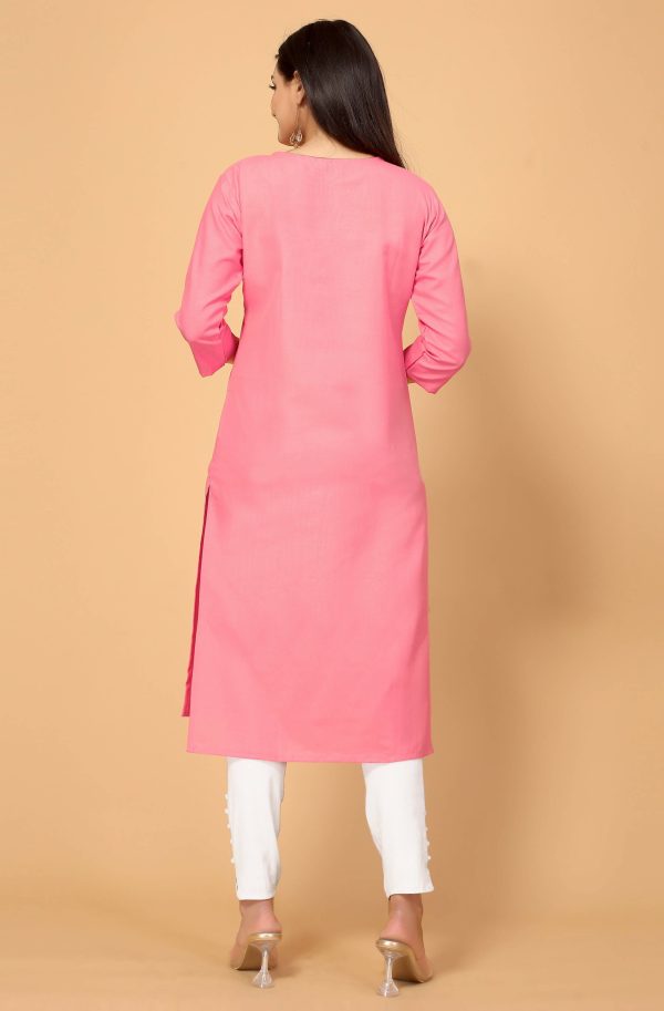 Light Pink Cottan Slub Embroidery Kurti - Umi Supply