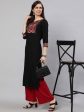 NOZ2TOZ Women Black Printed Yoke Straight Kurta With Three Qurter Sleeves Online Hot Sale