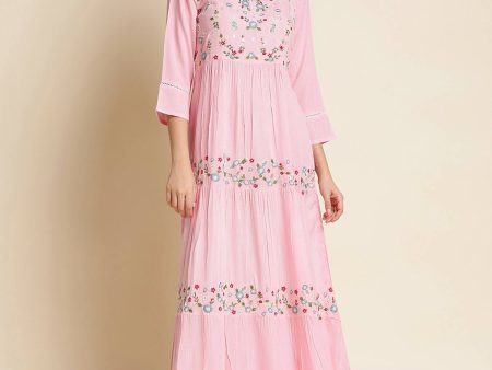 Pink Chinon Floral Embroidered Dress - Nandani Sale