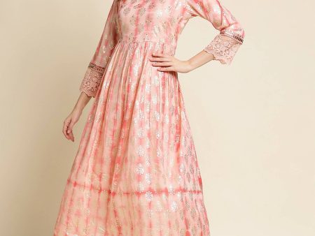 Peach Cotton Paisley Printed Fit & Flare Dress - Yukti Online Hot Sale