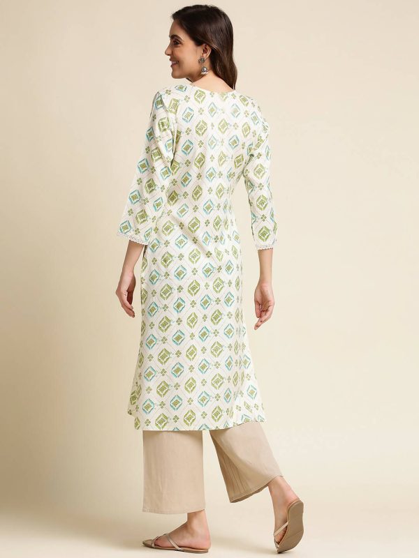 Green Poly Rayon Aztec Printed Straight Fit Kurta - Prasuti For Discount