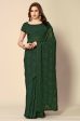 Green Georgette Embroidered and Stone Work Saree with Unstitched Blouse Piece - Roozal Online now