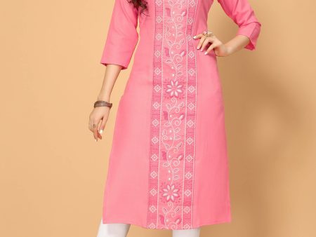 Light Pink Cottan Slub Embroidery Kurti - Umi Supply