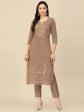 Brown Embroidered Chinon Straight Kurta With Trouser & Dupatta - Salimar Online Hot Sale