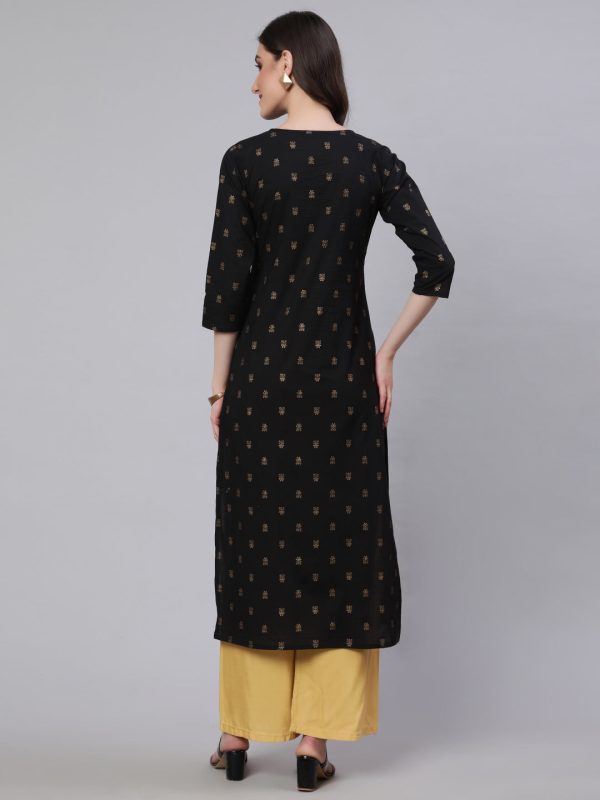 NOZ2TOZ Women Black Embroidered Neckline Straight Kurta For Discount