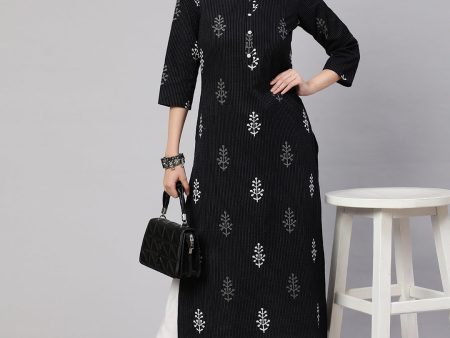 NOZ2TOZ Women Black Printed Straight Kurta With Three Qurter Sleeves Sale