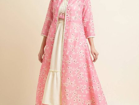 White Cotton Solid Flared Dress with Printed Shrug - Yukti For Discount