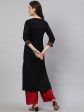 NOZ2TOZ Women Black Printed Yoke Straight Kurta With Three Qurter Sleeves Online Hot Sale