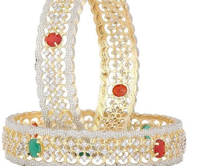 Gold-Plated Alloy American Diamond Broad Multi Bangle Set - The Pari Online Hot Sale