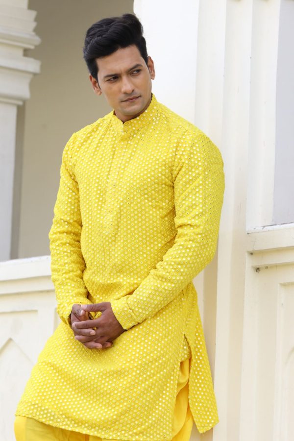 Ziba Yellow Designer Men s kurta by Hilo Designs on Sale