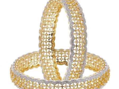 Gold-Plated Alloy American Diamond Broad Bangle Set - The Pari Discount