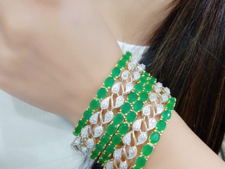 Gold-Plated Alloy American Diamond Combo Of Green & Silver Bangles - The Pari Fashion