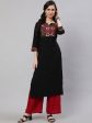 NOZ2TOZ Women Black Printed Yoke Straight Kurta With Three Qurter Sleeves Online Hot Sale