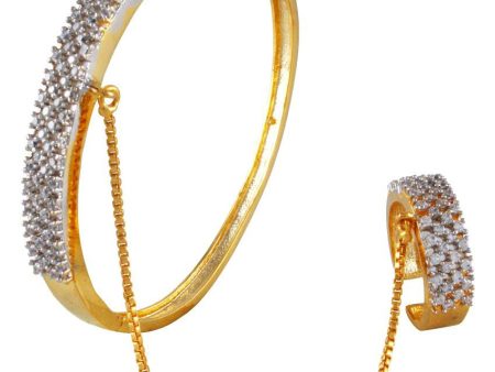 Gold-Plated Alloy American Diamond Bracelet With Ring - The Pari Online now