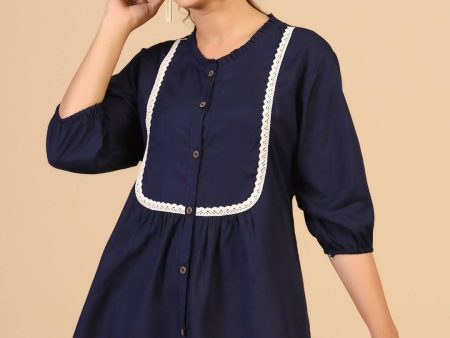 Womens Dark Blue Rayon Solid Top - Keeva Fashion