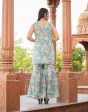 Kaajh Women s Turquoise Floral Printed Kurta With Sharara Online Hot Sale