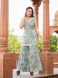 Kaajh Women s Turquoise Floral Printed Kurta With Sharara Online Hot Sale