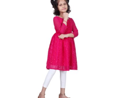 Akarshan viscose Lukhnowi Chikankari Anarkali kurta with leggings - Pink Discount