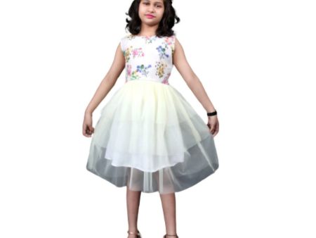 Akarshan Cotton Blend Floral Barbie Frock With Three Layered White Net - Cream & White For Cheap