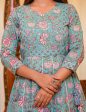 Kaajh Women s Turquoise Floral Print Flared Anarkali Kurta With Pant Online now