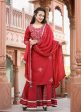 Kaajh Women s Red Rayon Embroidered Kurta Sharara Set With Dupatta For Discount