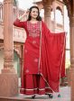 Kaajh Women s Red Rayon Embroidered Kurta Sharara Set With Dupatta For Discount