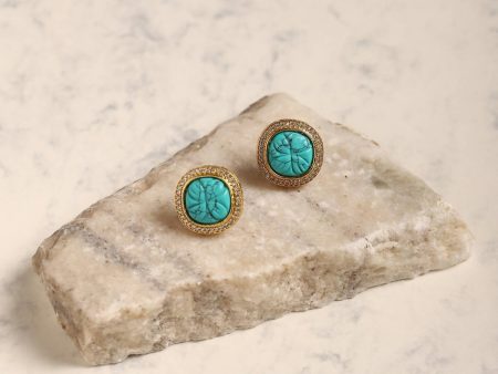 Blue Gold Plated Handcrafted Studs Earrings - Ruby Raang Discount