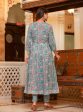 Kaajh Women s Turquoise Floral Print Flared Anarkali Kurta With Pant Online now