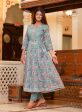 Kaajh Women s Turquoise Floral Print Flared Anarkali Kurta With Pant Online now