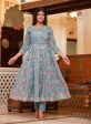 Kaajh Women s Turquoise Floral Print Flared Anarkali Kurta With Pant Online now