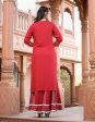 Kaajh Women s Red Rayon Embroidered Kurta Sharara Set With Dupatta For Discount