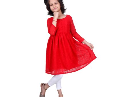 Akarshan viscose Lukhnowi Chikankari Anarkali kurta with Leggings - Red Cheap