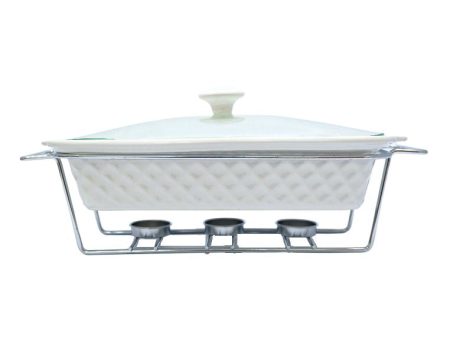 Slique Ceramic Oval 3-Burner Casserole Dish 2.9L with Glass Lid and Chrome Stand Discount