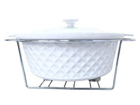 Slique Ceramic Round 3-Burner Casserole Dish 3.5L with Glass Lid and Chrome Stand Sale