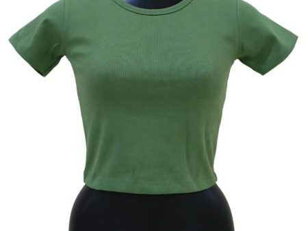 Landmark Cropped Round Neck Mini Sleeves Girls Teens tshirt - Olive Green Online now