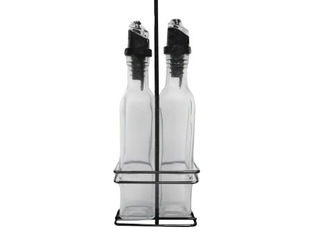 Edge Houseware 2 piece Oil & Vinegar Bottle Set with Rubber Coat and Rack For Sale