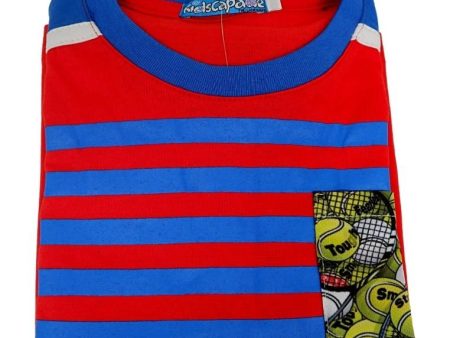 Landmark Short Set Bubble Blue Red with Tennis-Print Pocket Tshirt Online Sale