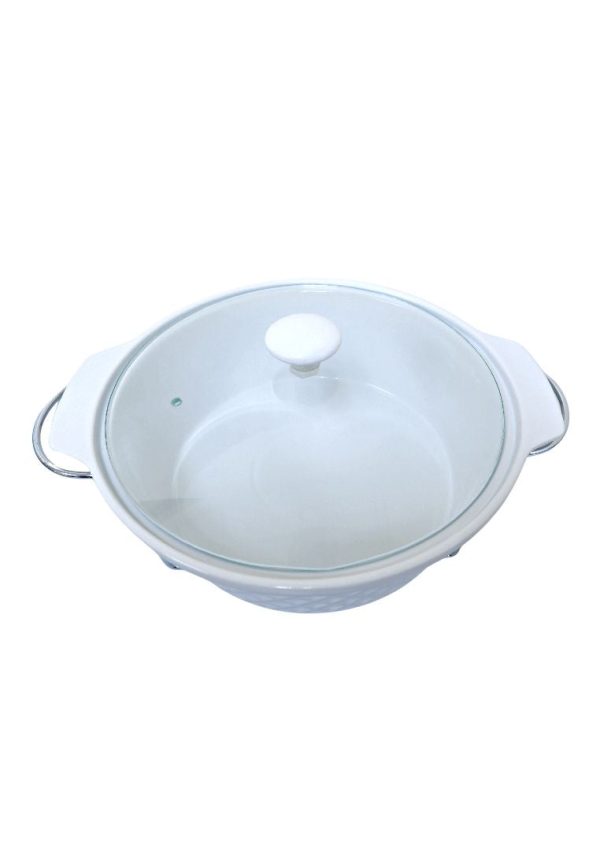 Slique Ceramic Round 3-Burner Casserole Dish 3.5L with Glass Lid and Chrome Stand Sale