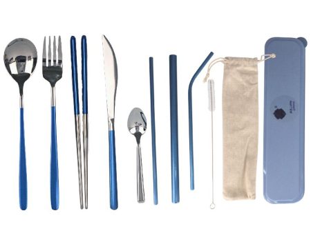 Landmark Portable Travel Cutlery Set with Case and Pouch - Blue Hot on Sale