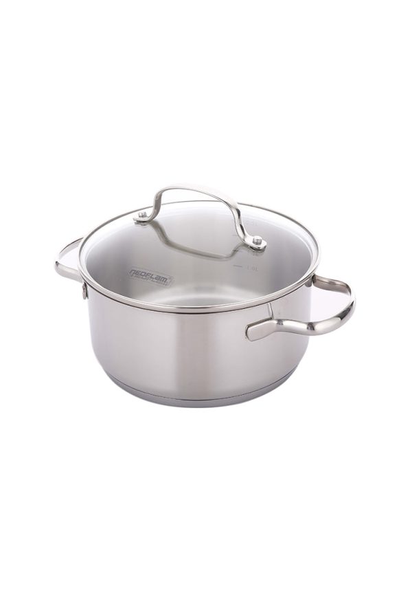 Neoflam Stainless Steel Casserole with Glass Lid For Sale