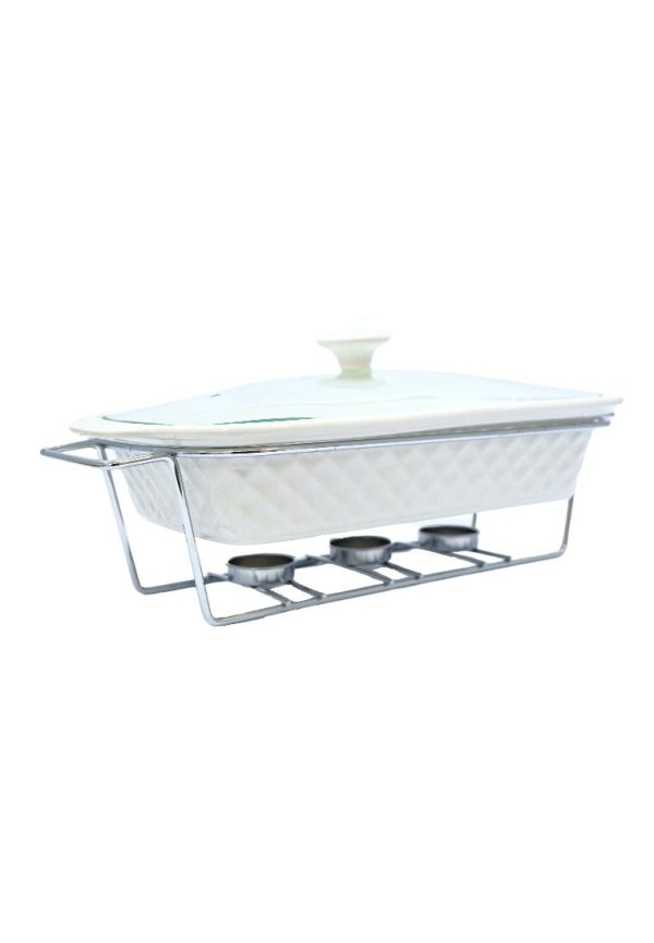 Slique Ceramic Oval 3-Burner Casserole Dish 2.9L with Glass Lid and Chrome Stand Discount