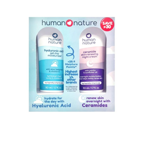 Human Nature Moisture Duo: Hyaluronic Acid Gel Day Moisturizer 50ml & Ceramide Night Cream 50ml Set Online now